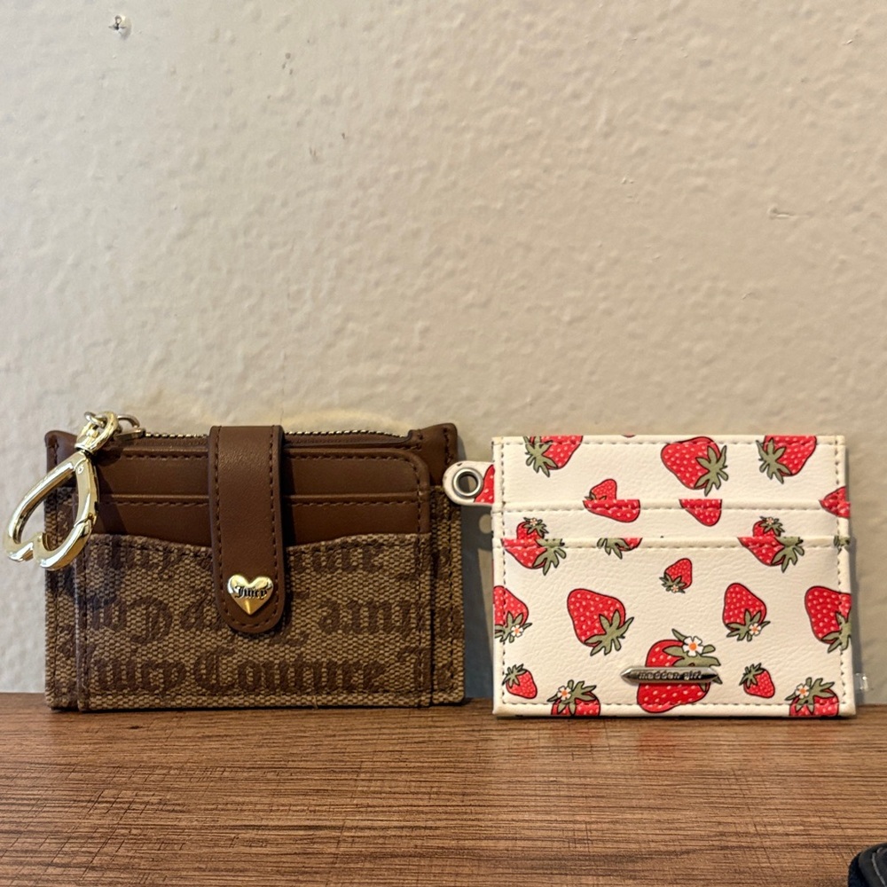 Juicy Couture Brown and Madden girl Strawberry Print Card Holders - lot of 2